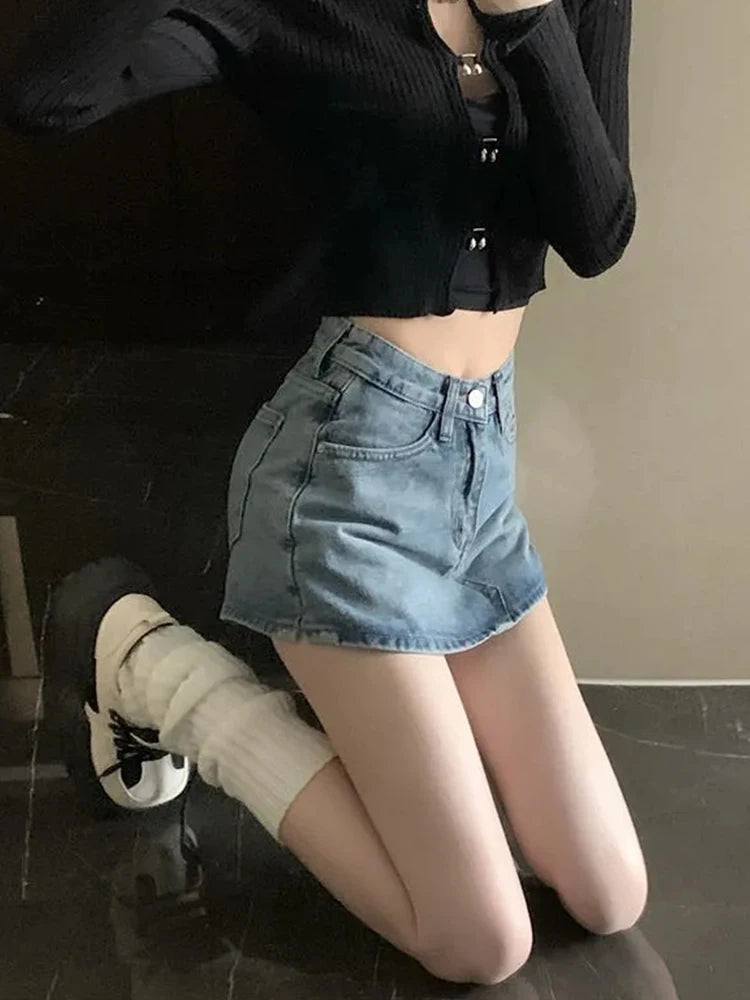 High-Waist Denim Mini Skirt