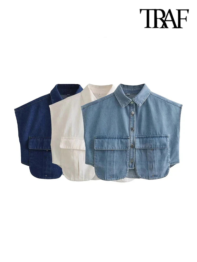 Cropped Sleeveless Denim Shirt