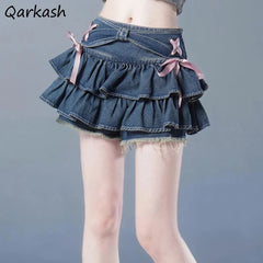 Kawaii Bow Denim Mini Skirt