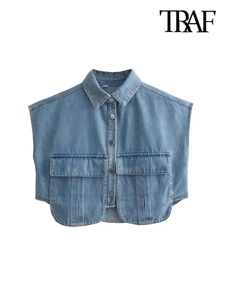 Cropped Sleeveless Denim Shirt