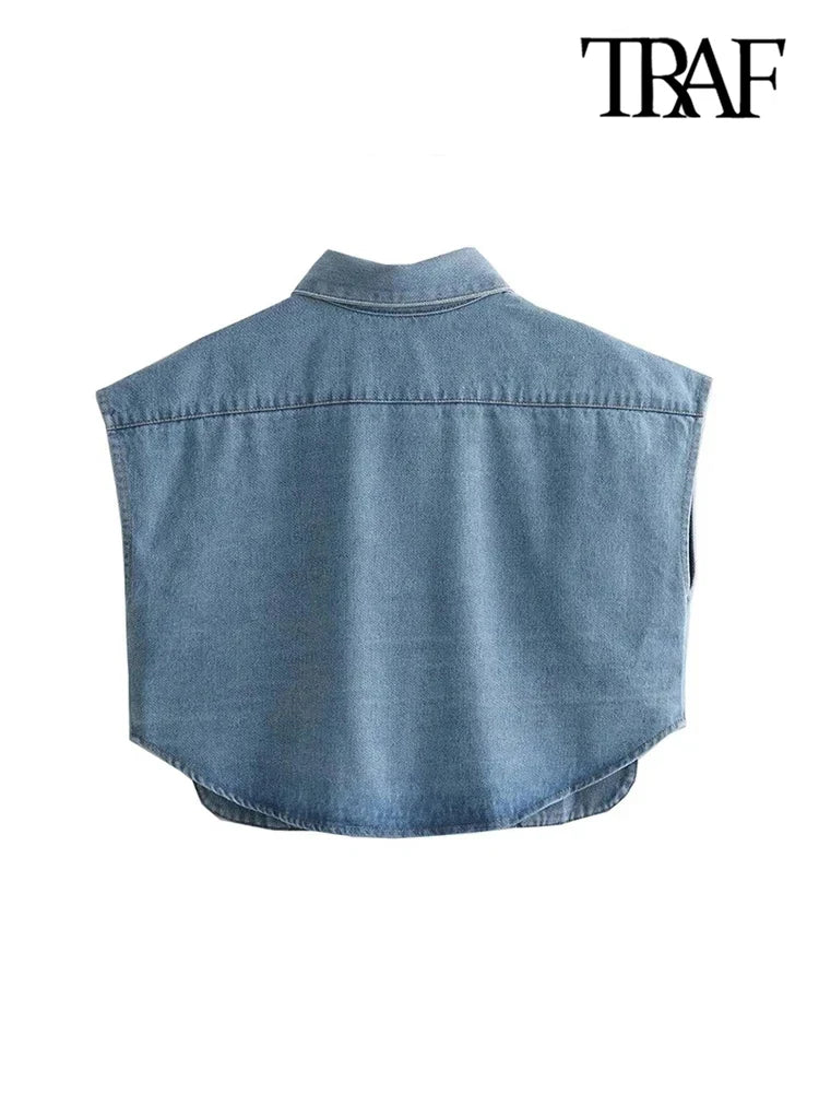 Cropped Sleeveless Denim Shirt