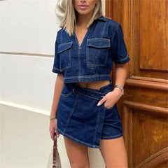 Cropped Blue Denim Shirt