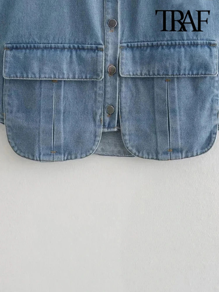 Cropped Sleeveless Denim Shirt